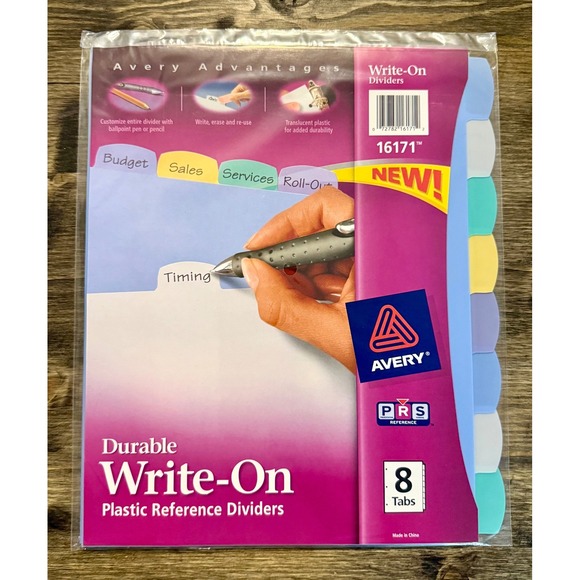 Avery Other - Avery Plastic Reference Dividers 8 Tab Multicolor Write-On Erasable 16171